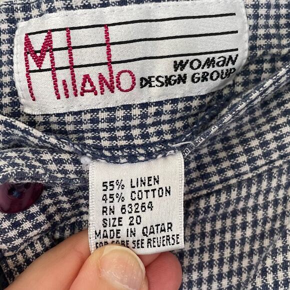 Milano Design Group Navy & White Check Linen Blend High Rise Tailored Shorts, 20 - Picture 8 of 13